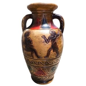 VTG Japanese Vase with Classical Motif Lions 9” Ceramic Urn 1950s-1970s Japan